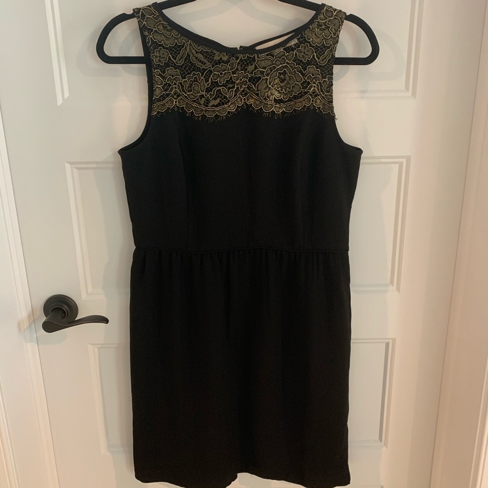 Black LOFT dress with gold collar